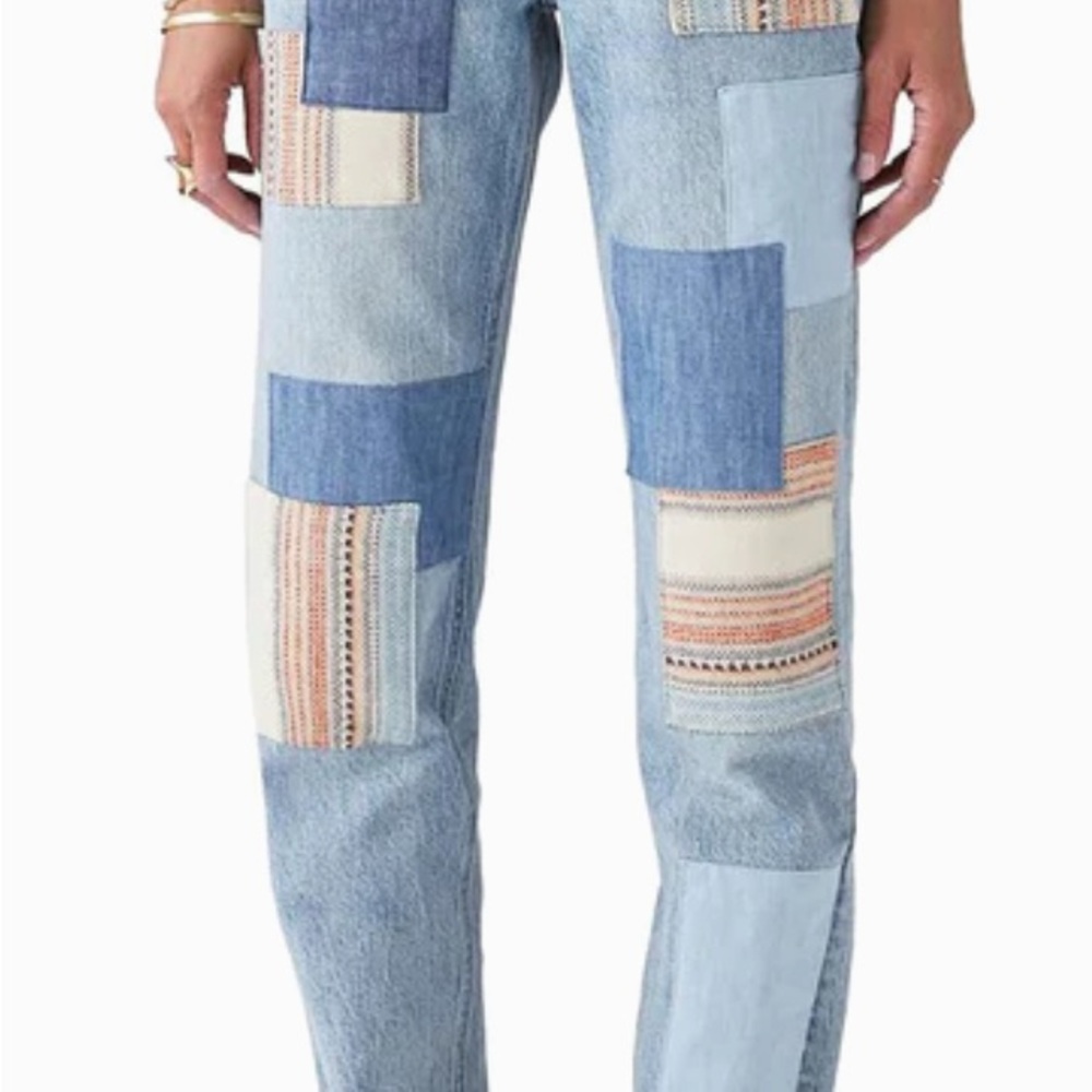 Lucky Brand Blue Ankle Cropped Jeans Patchwork Design